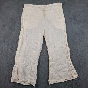 Johnny Was Linen Embroidered Drawstring Pants Cream Wide Leg P65119-1 Womens S